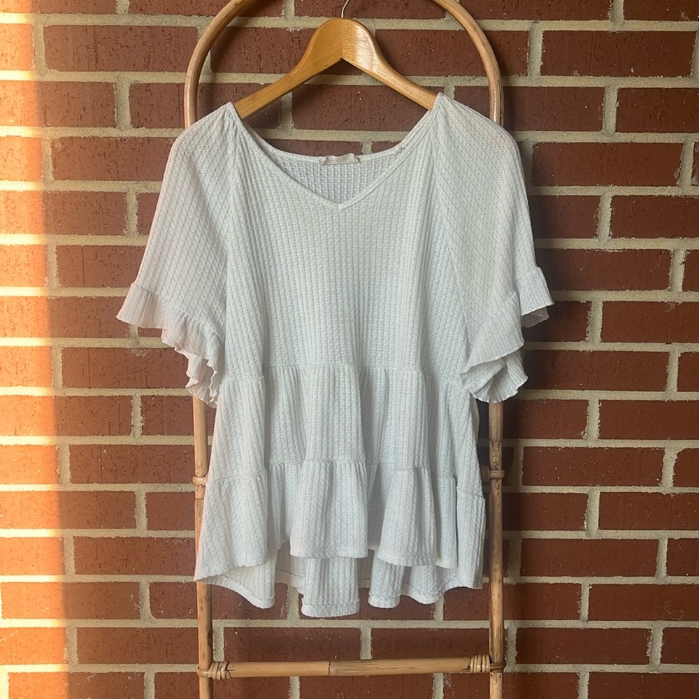 White Ruffled Textured Top